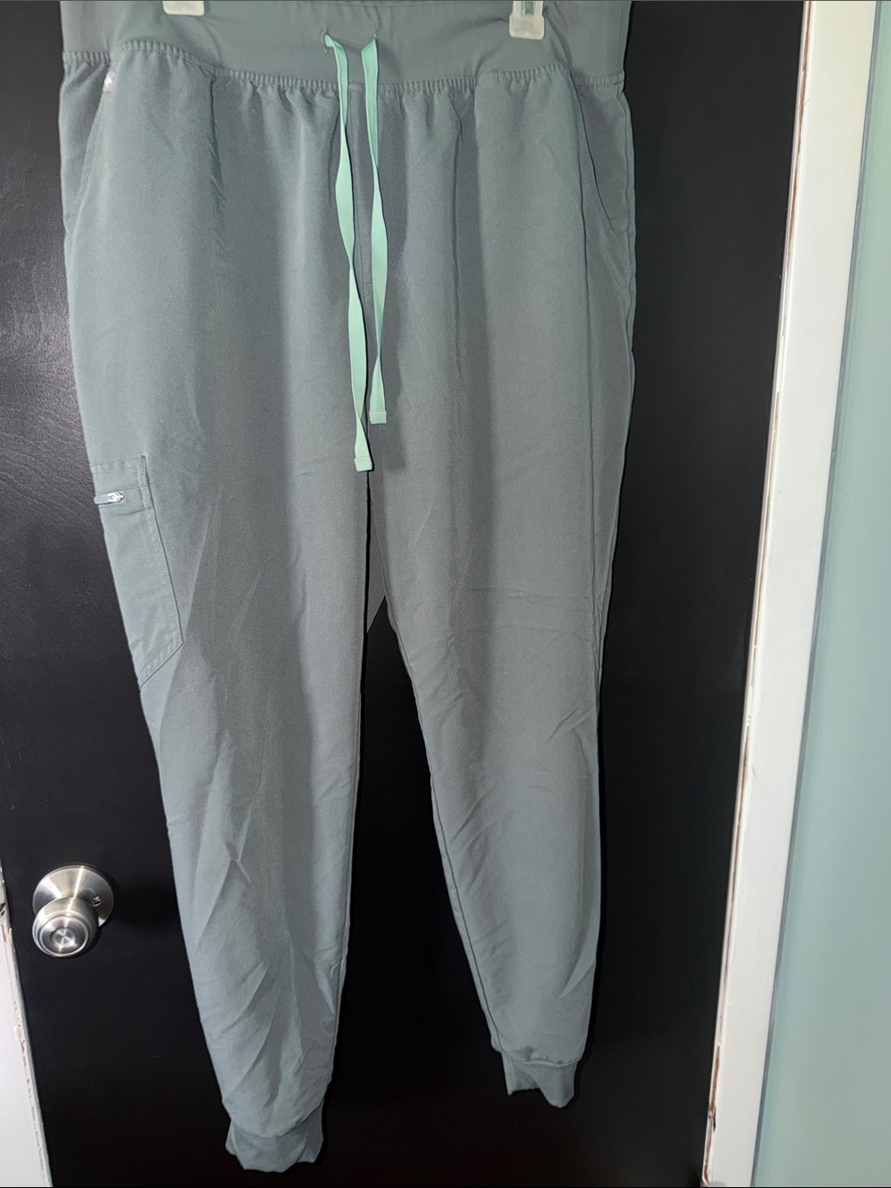 Figs Women's Jogger Pants in Sage Green with Mint Drawstring